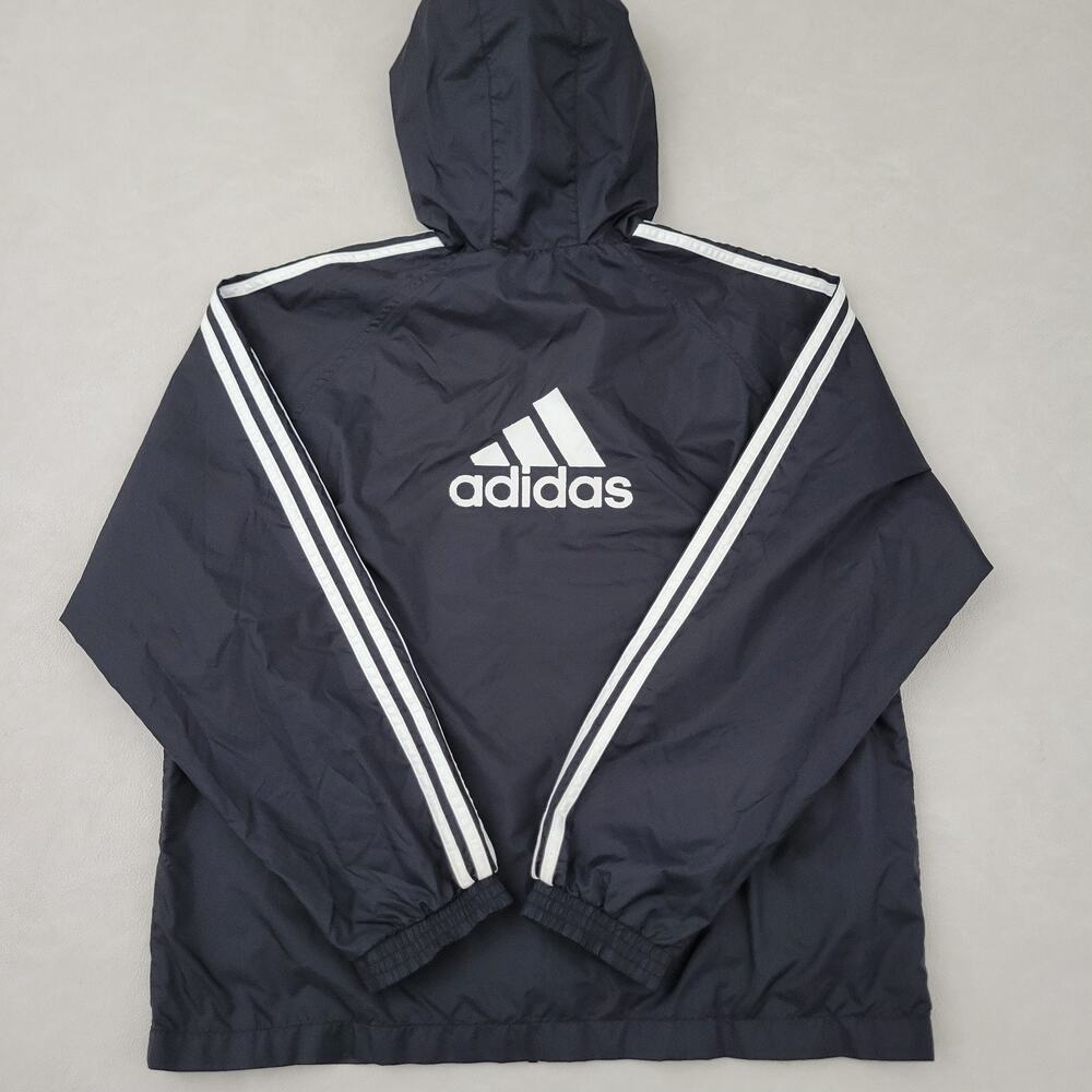 90s Vintage Adidas XL Jacket Boys Black Windbreaker Youth Y2K Sport Soccer